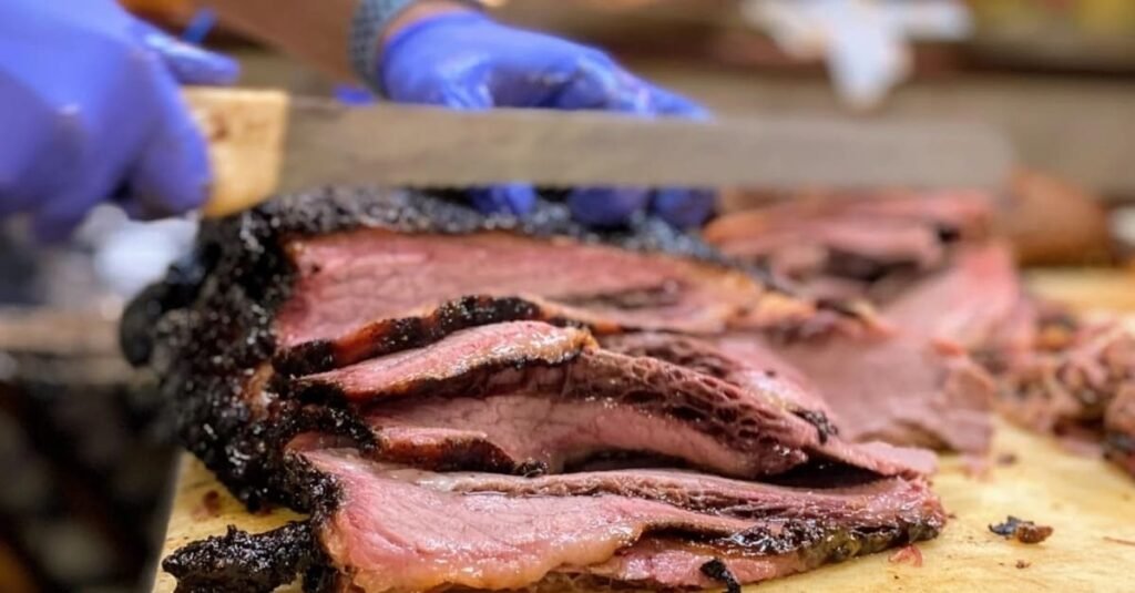 smoked brisket at tailgate party